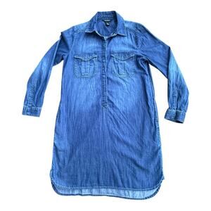 White House Black Market Dress Womens 10 Chambray Denim Shirt Long Sleeve Pocket